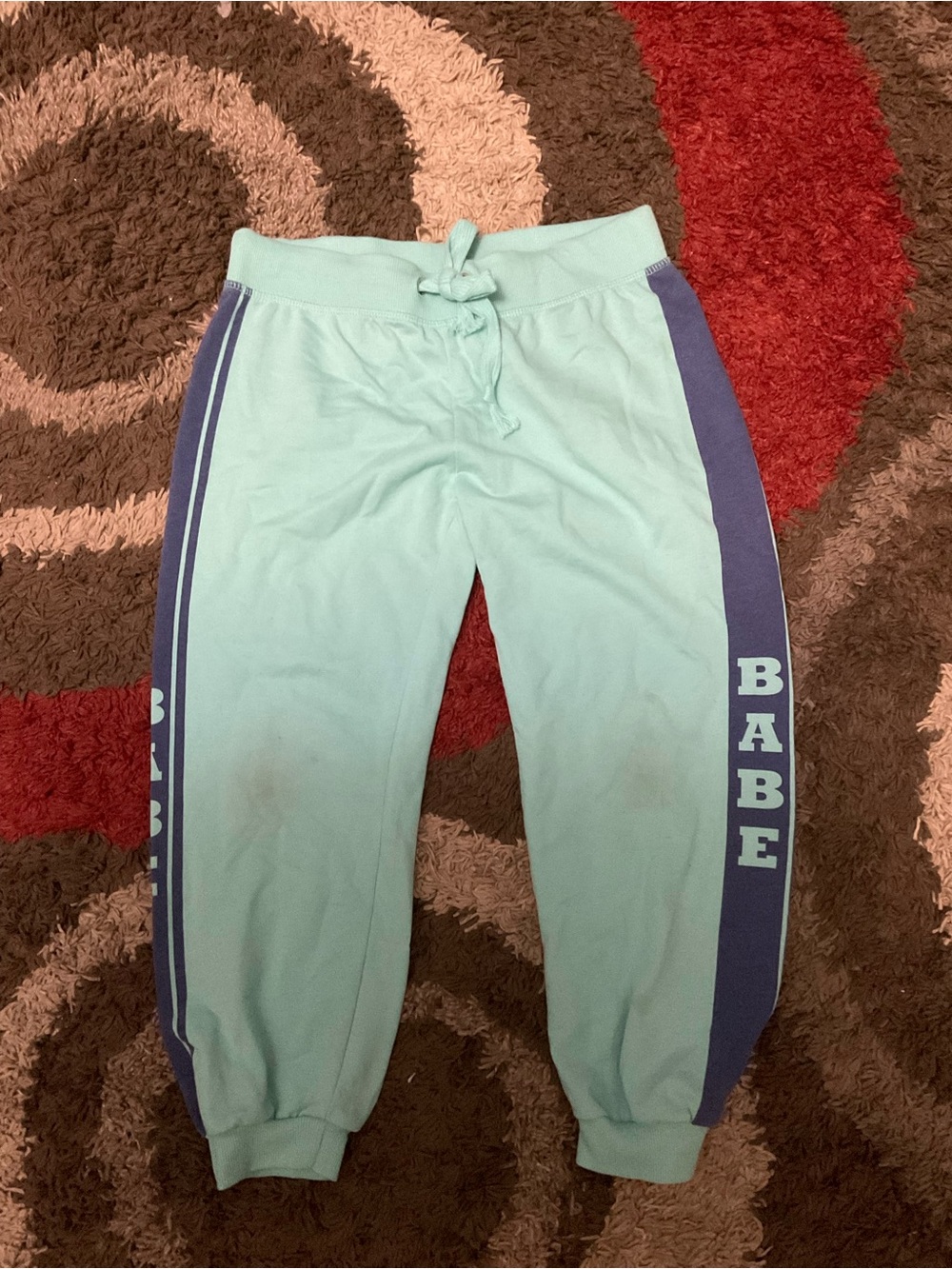Hype women’s Y2K Mint Green Jogger capri Pants with Navy Side Panels size M